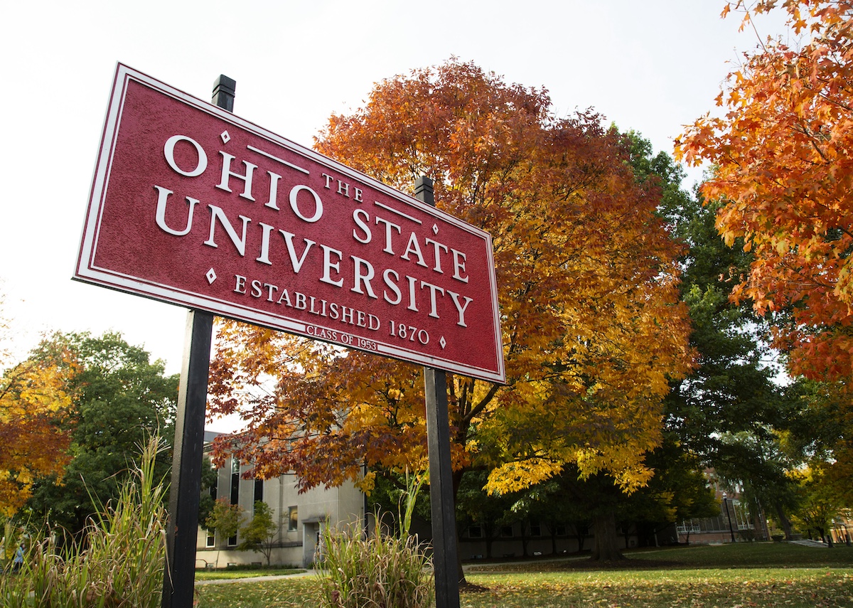 Picture of an outdoor sign with text The Ohio State University Established 1870.